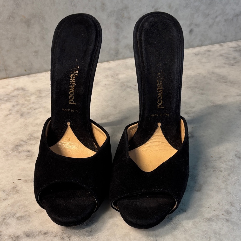 Vivienne Westwood Suede Black Peep Toe Heels